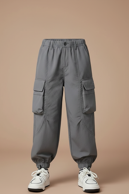 Pantalon Gris Cargo Ample Enfant Sportif - Polyester - vue 3