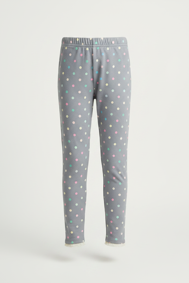 Pantalon Gris À Pois Colorés Dentelle Fille - Molleton - vue 2