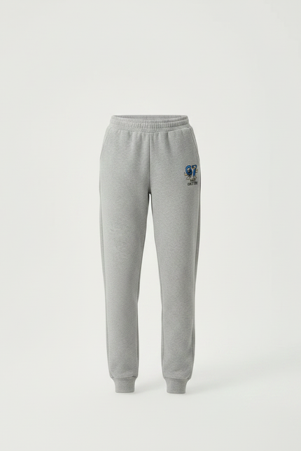 Pantalon Gris Molletonné Imprimé Sport Décontracté Femme - vue 3