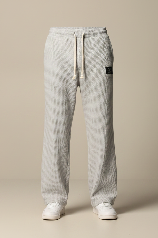 Pantalon Gris Gaufré Ample Décontracté À Lacets - Maille - vue 3