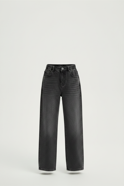 Pantalon Gris Denim Large Taille Haute Fille - Jean - vue 3