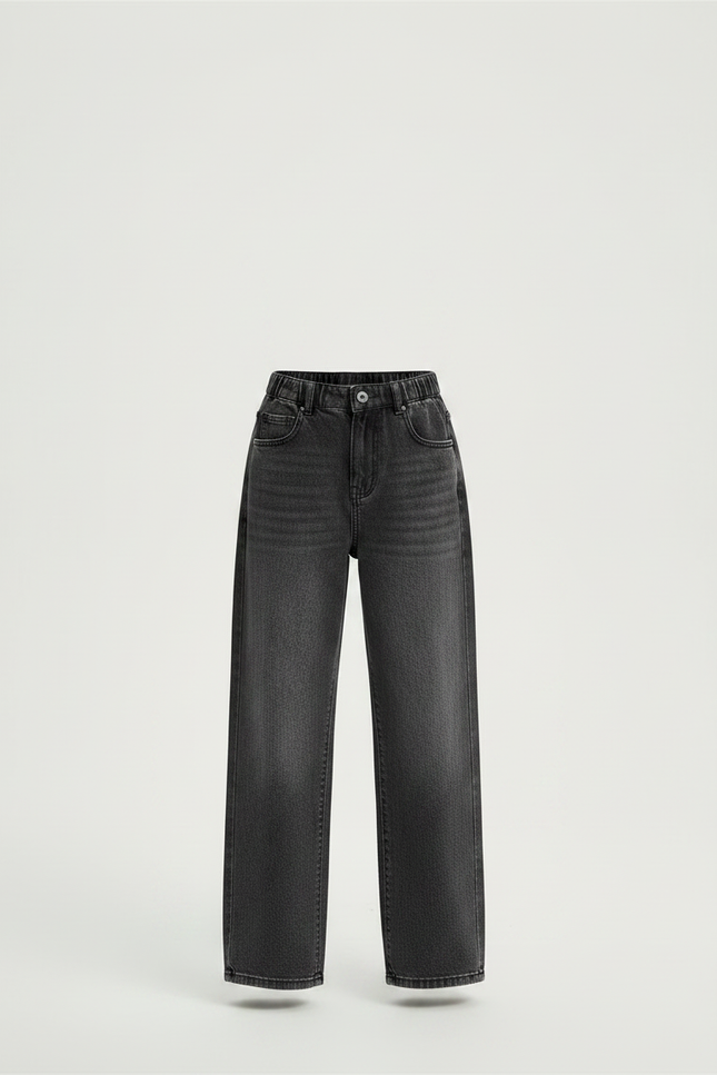Pantalon Gris Denim Large Taille Haute Fille - Jean - vue 3