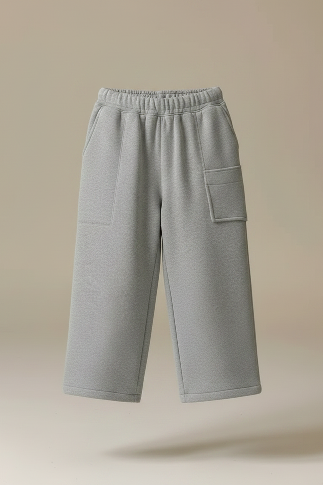 Pantalon Gris Molletonné Enfant Ample Décontracté - vue 3