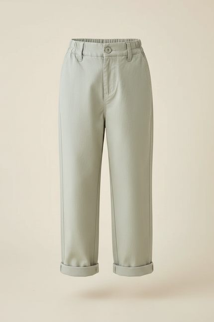 Pantalon Gris Enfant Droit Décontracté Coton Ample - Vert - vue 3