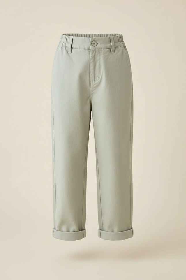 Pantalon Gris Enfant Droit Décontracté Coton Ample - Vert - vue 3