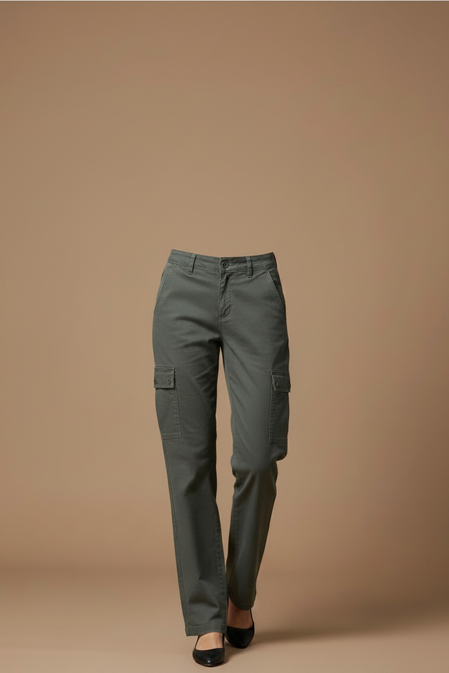Pantalon Gris Cargo Droit Coton Décontracté Femme - Kaki - vue 3