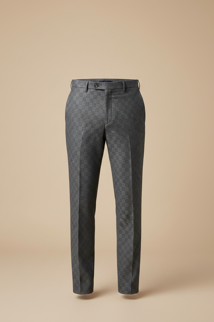 Pantalon Gris Habillé Slim Motif Carreaux Élégant - Laine - vue 3