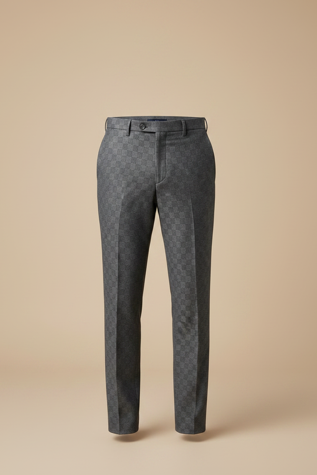 Pantalon Gris Habillé Slim Motif Carreaux Élégant - Laine - vue 3