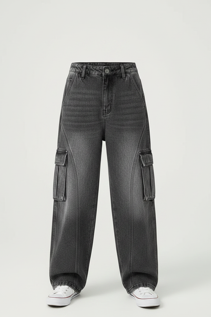 Pantalon Gris Cargo Ample Baggy Enfant - Jean - vue 3