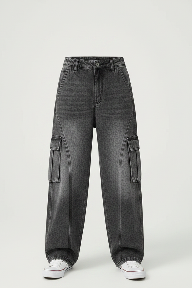 Pantalon Gris Cargo Ample Baggy Enfant - Jean - vue 3