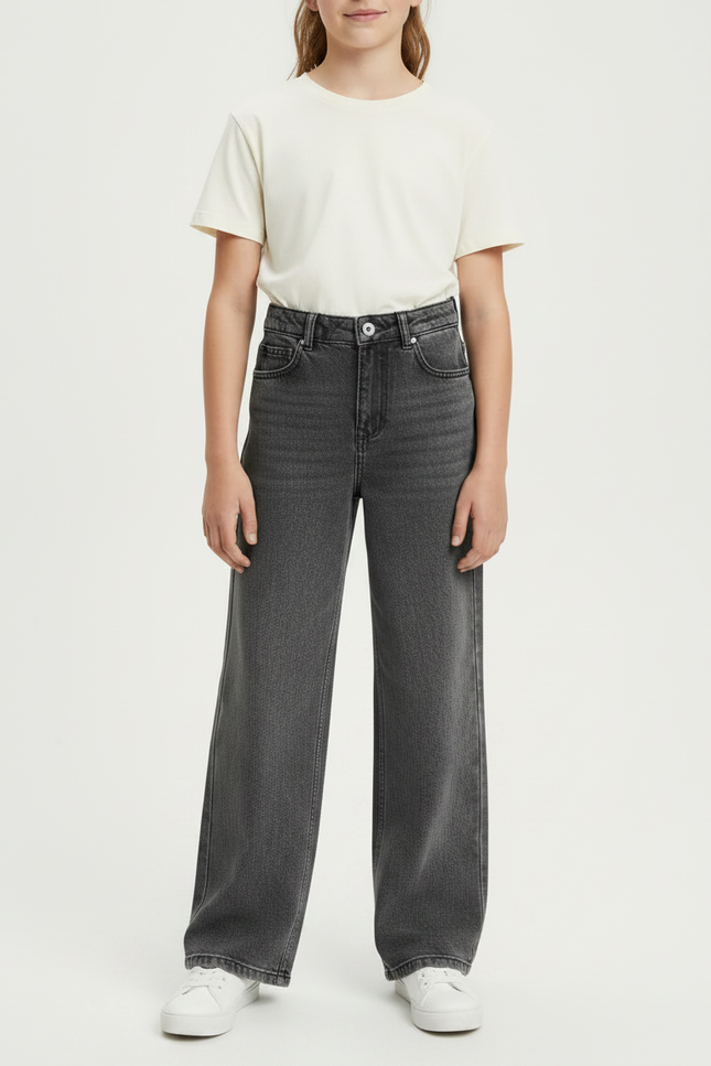 Pantalon Gris Large Décontracté Denim Fille - Jean - vue 3