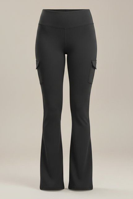 Pantalon Gris Évasé Taille Haute Sport Yoga - Polyester - vue 3