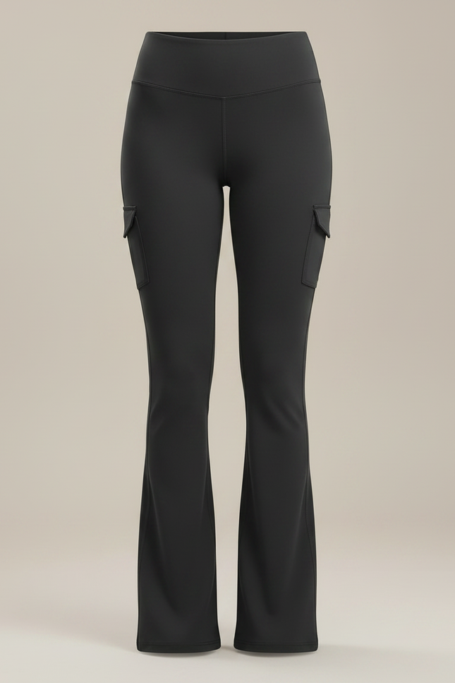 Pantalon Gris Évasé Taille Haute Sport Yoga - Polyester - vue 3