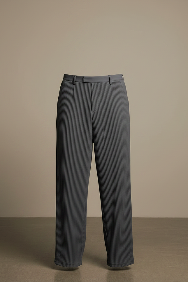 Pantalon Gris Plissé Ample Décontracté Homme Élégant - Polyester - vue 3