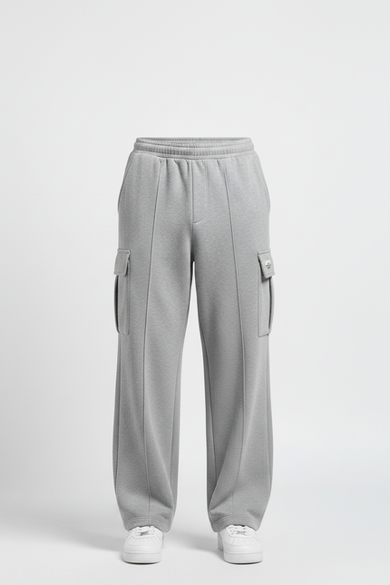 Pantalon Gris Cargo Ample Molletonné Décontracté Homme - vue 3