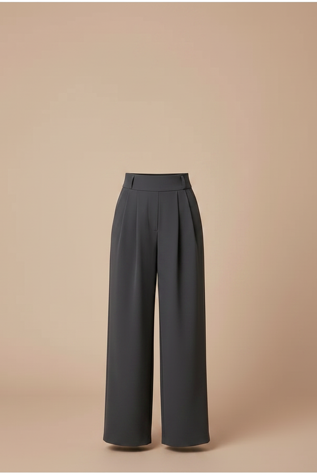 Pantalon Gris Plissé Ample Chic Taille Haute - Polyester - vue 3