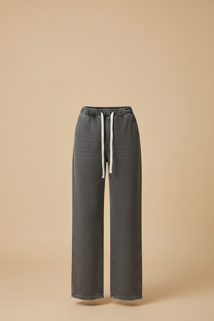 Pantalon Gris Décontracté Ample Droit Taille Élastique - Jean - vue 3