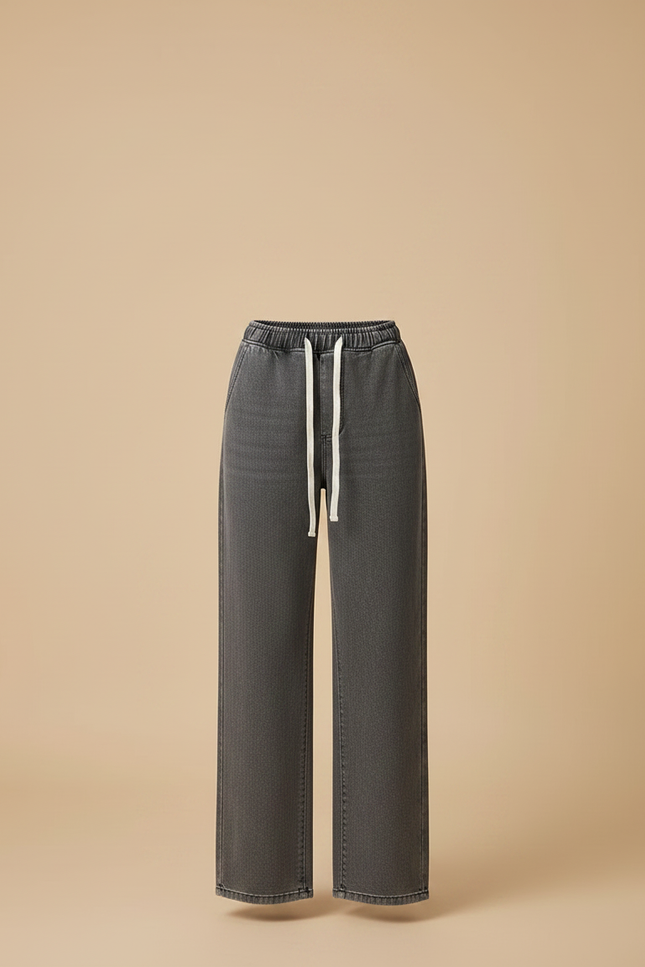 Pantalon Gris Décontracté Ample Droit Taille Élastique - Jean - vue 3