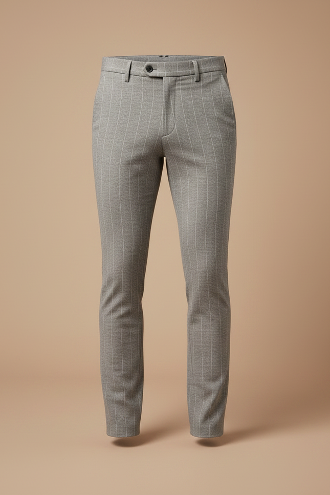 Pantalon Gris Slim Rayé Habillé Homme - Gabardine - vue 3