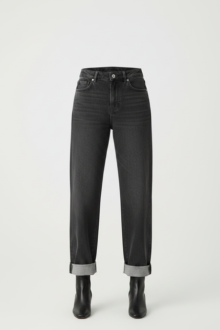 Pantalon Gris Jean Droit Taille Haute Femme - vue 3