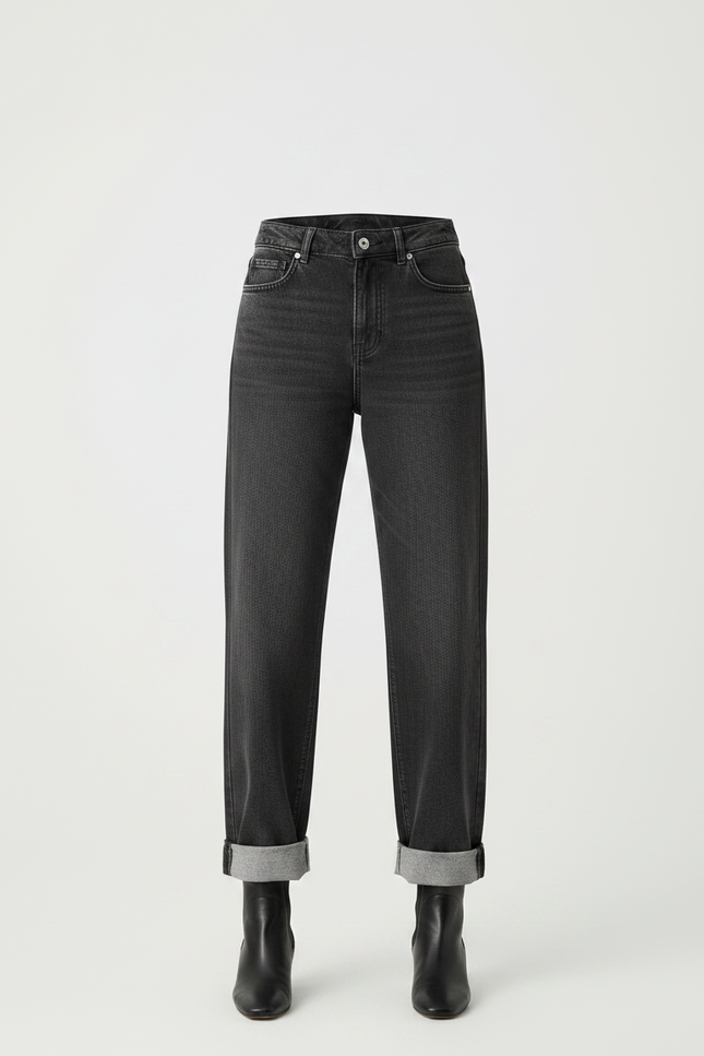 Pantalon Gris Jean Droit Taille Haute Femme - vue 3
