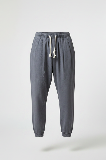 Pantalon Gris Coton Lin Ample Décontracté Homme - vue 3