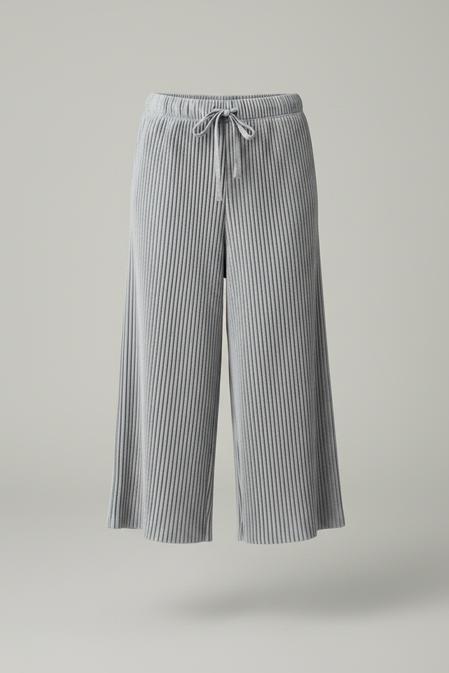 Pantalon Gris Plissé Fluide Cordon Fille - Polyester - vue 3