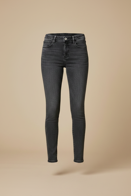 Pantalon Gris Skinny Taille Haute Délavé Femme - Jean - vue 3