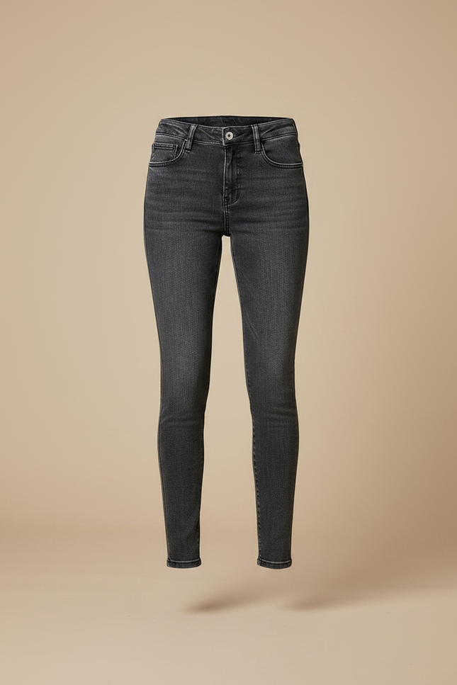 Pantalon Gris Skinny Taille Haute Délavé Femme - Jean - vue 3