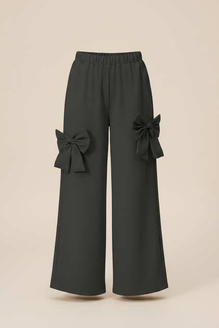 Pantalon Gris Ample Décontracté Nœuds Fille - Polyester - vue 3