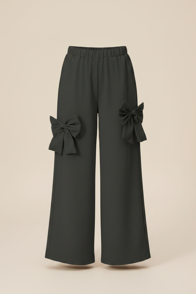 Pantalon Gris Ample Décontracté Nœuds Fille - Polyester - vue 3