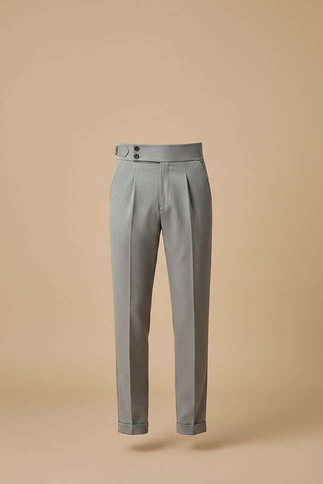 Pantalon Gris Habillé Plissé Taille Haute Élégant Homme - Gabardine - vue 3