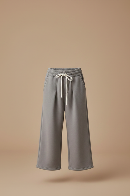 Pantalon Gris Large Coton Épais Uni Enfant - Molleton - vue 3