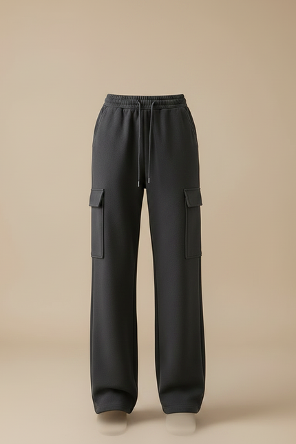 Pantalon Gris Cargo Ample Molletonné Femme - vue 3