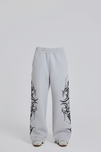 Pantalon Gris Ample Décontracté Imprimé Tribal Femme - Molleton - vue 3