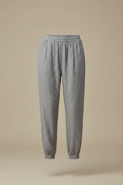 Pantalon Gris Fluide Confortable Coton Lin Froissé - vue 3