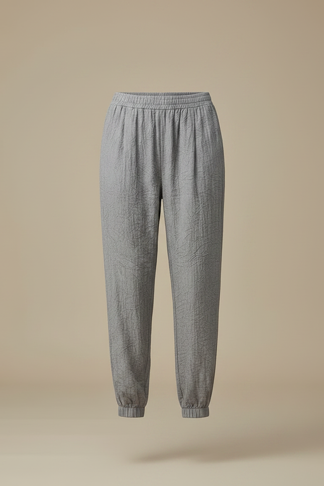 Pantalon Gris Fluide Confortable Coton Lin Froissé - vue 3