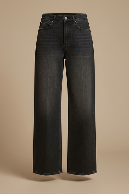 Pantalon Gris Jean Large Décontracté Taille Haute - vue 3