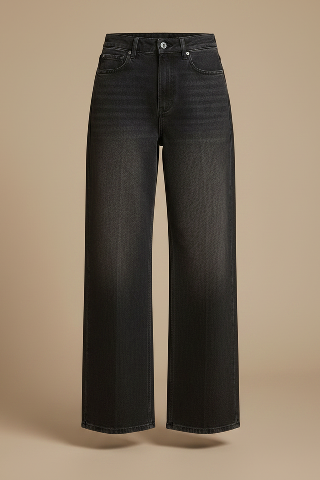 Pantalon Gris Jean Large Décontracté Taille Haute - vue 3