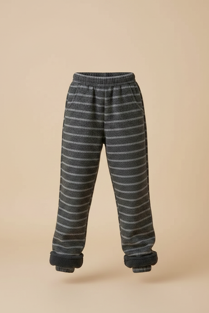 Pantalon Gris Rayé Molletonné Doublé Chaud Enfant - vue 3