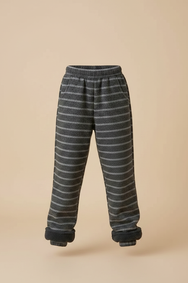 Pantalon Gris Rayé Molletonné Doublé Chaud Enfant - vue 3