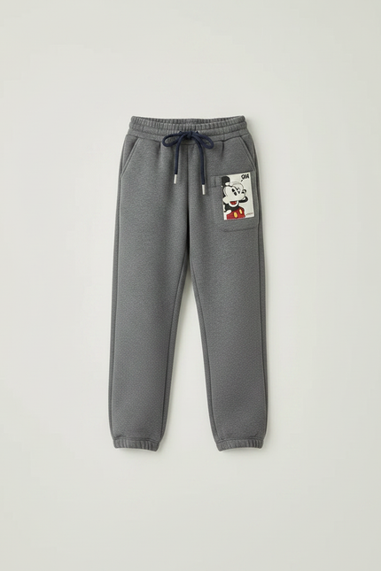 Pantalon Gris Molletonné Imprimé Mickey Enfant Cordon - vue 3
