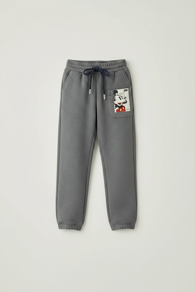 Pantalon Gris Molletonné Imprimé Mickey Enfant Cordon - vue 3