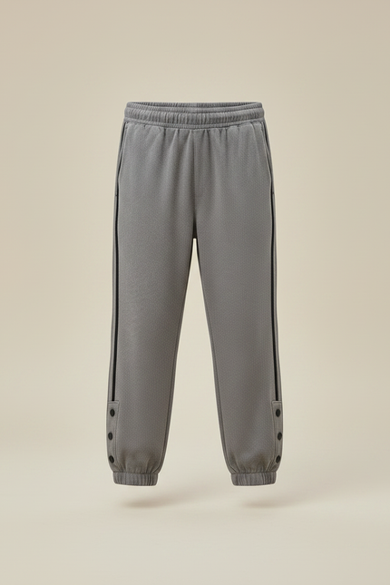 Pantalon Gris Sport Enfant Rayures Boutons Coton - Molleton - vue 3
