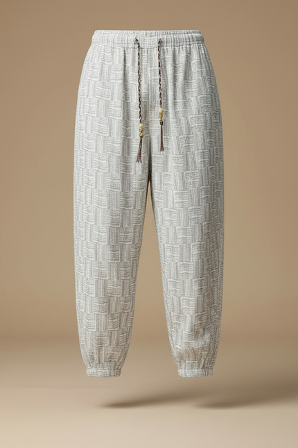 Pantalon Gris Ample Décontracté Ethnique Motif Géométrique - Lin - vue 3