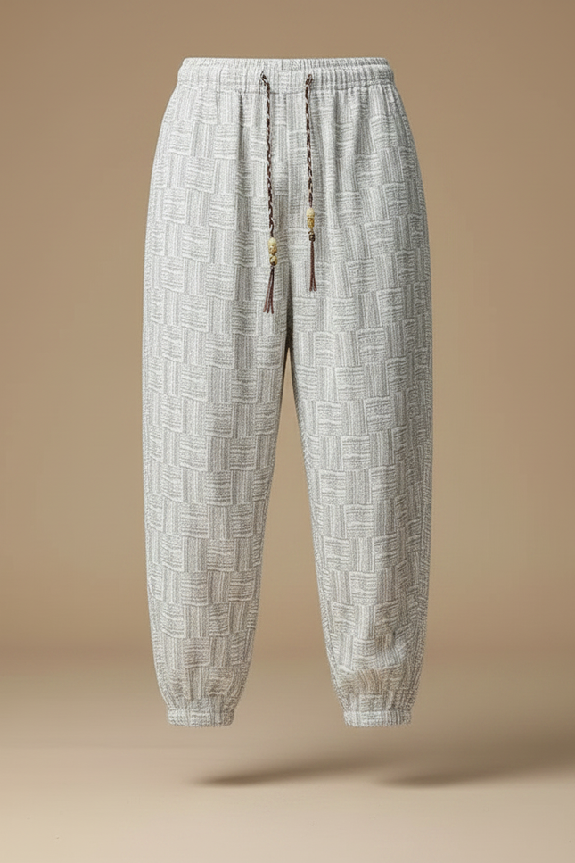 Pantalon Gris Ample Décontracté Ethnique Motif Géométrique - Lin - vue 3