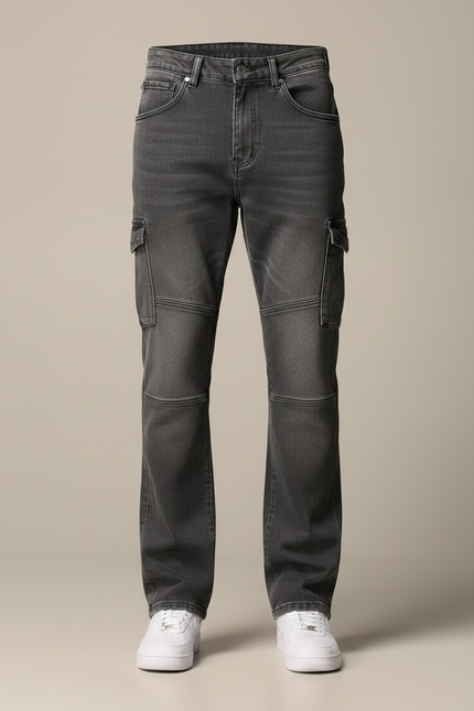 Pantalon Gris Cargo Denim Ample Décontracté Homme - Jean - vue 3