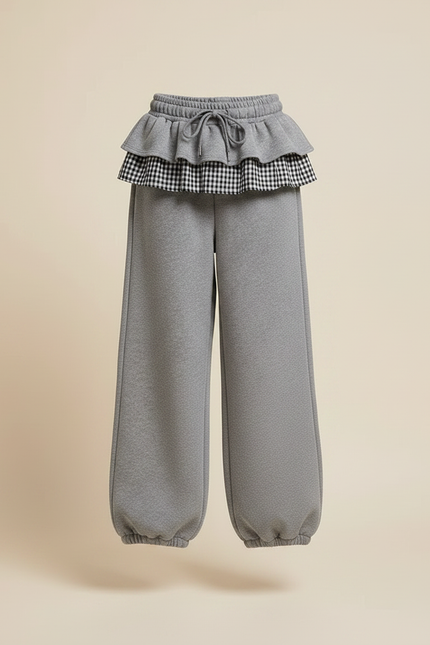 Pantalon Gris Ample Molletonné Volants Fille - vue 3