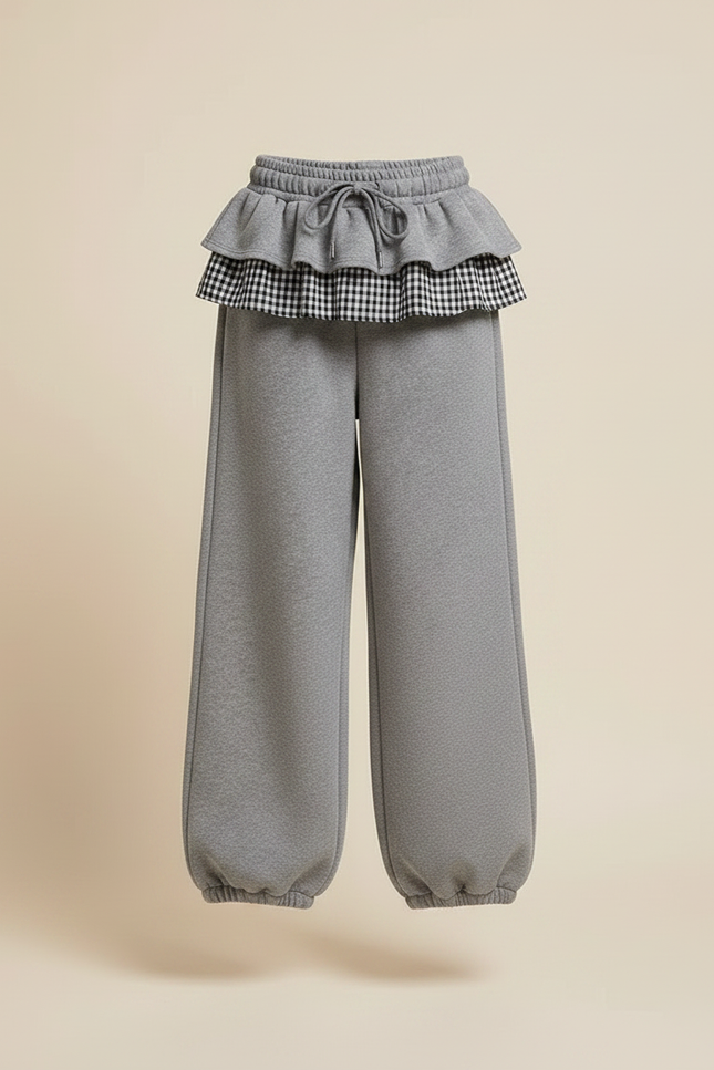 Pantalon Gris Ample Molletonné Volants Fille - vue 3
