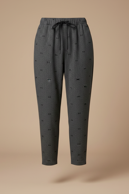 Pantalon Gris Imprimé Papillons Ample Décontracté Fluide - Laine - vue 3